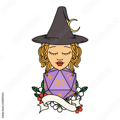 human mage with natural twenty dice roll illustration