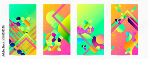 Abstract set card background with fun color for doodle geometric background. Vector trend design dot lines and gradients
