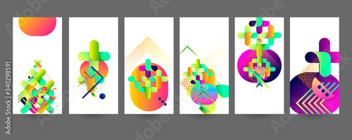 Abstract set card background with fun color for doodle geometric background. Vector trend design dot lines and gradients