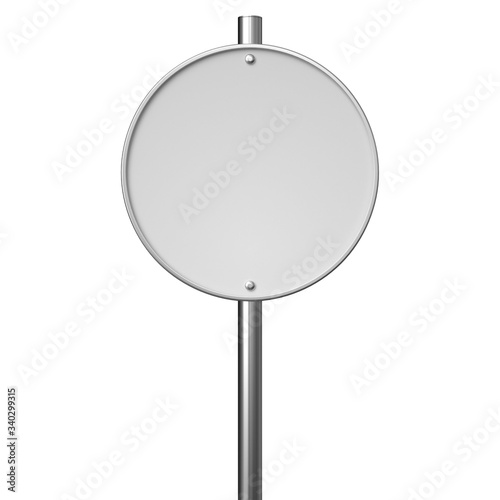 Round road sign mockup. Signpost isolated on white. 3d render.