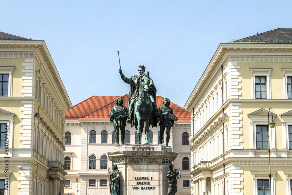 MUNICH, GERMANY : Equestrian statue of Ludwig I, king of Bavaria, on the Odeonsplatz in Munich, Germany. The statue was unveiled in 1862.