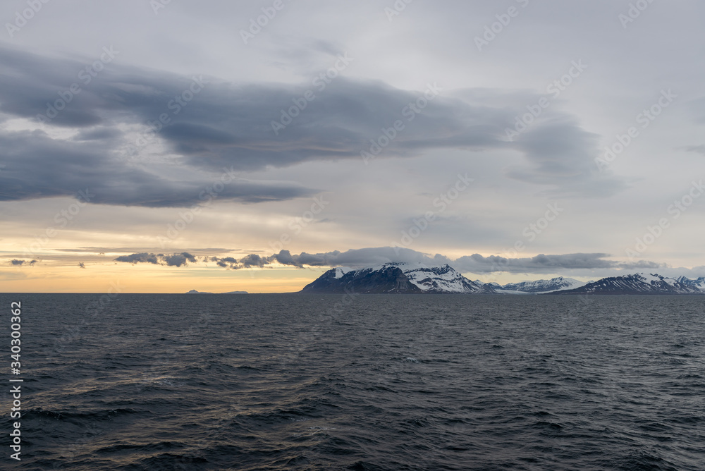 Arctic landscape with mountains in Svalbard, Norway