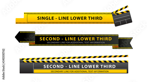 Vector  lower third or television news bar design template with clapperboard and movie film theme isolated on white background