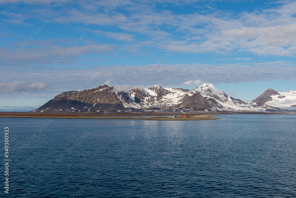 Arctic landscape with mountain and glacier in Svalbard in summer time