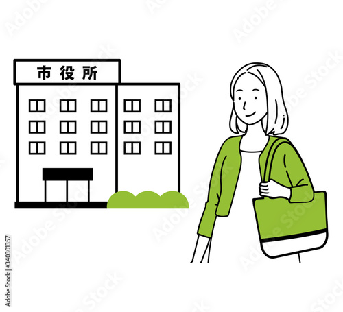 Illustration of a woman going to the city hall.