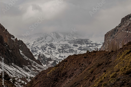 San José de Maipo volcano in winter, Cajón del Maipo, Central Andes of Chile.