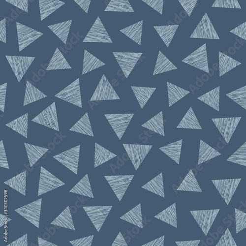 Scribbled triangles blue vector seamless pattern