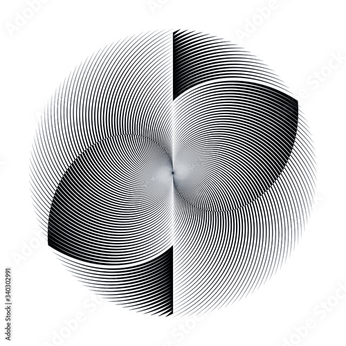 Abstract halftone lines circle background, geometric dynamic pattern, vector modern design texture.
