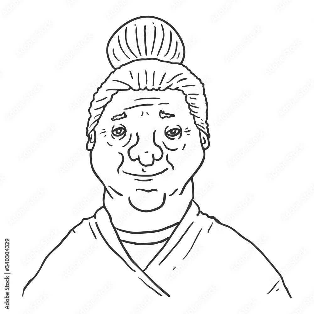 Vector Outline Character - Old Woman. Female Retired Person Portrait.