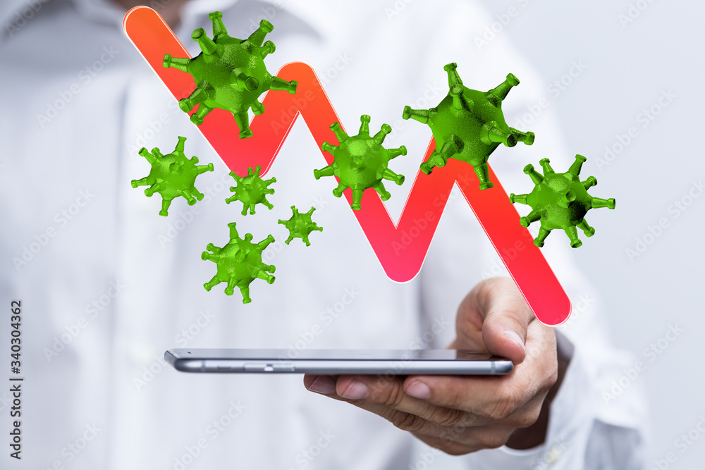 Economic impact of virus on global economy. Recession and financial crisis concept. 3D rendered illustration.. Economic impact of virus on global economy. Recession and financial crisis concept. 3D rendered illustration..