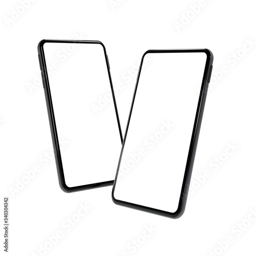 Realistic mock-up smart phone empty screen 3D rendering isolated on white background 2 positions. clipping path