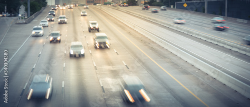 Fényképezés Panoramic long exposure aerial view rush hour traffic in Southwest freeway in do
