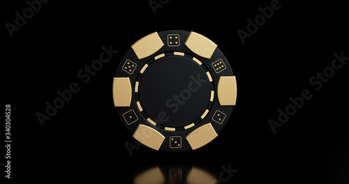 Photography Black And Golden Casino Chips Isolated On The Black Background