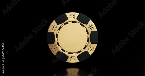 Canvas Print Golden And Black Casino Chips Isolated On The Black Background