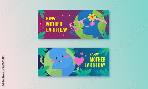 Happy Mother Earth Day Vector Banner Set