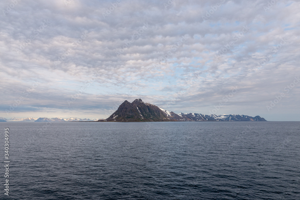 Arctic landscape with mountain and glacier in Svalbard in summer time