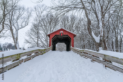 Fototapeta Snowy Holiday Covered Bridge