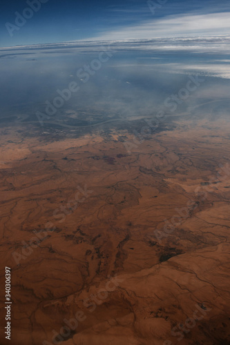 aerial view of landscape from airplane window 