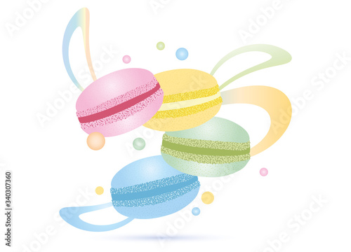 vier Macarons in zarten Pastell Farben mit Band