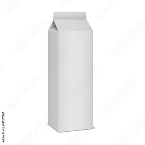 White blank gable top carton package,  realistic vector mock-up. Paperboard box,  mockup. Milk,  juice or other product packaging,  template