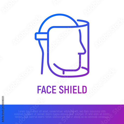 Face shield thin line icon. Transparent plastic mask. Protection from Covid-19. Vector illustration.