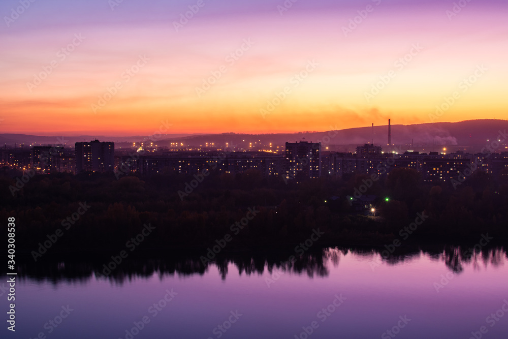 view of the night city of Novokuznetsk
