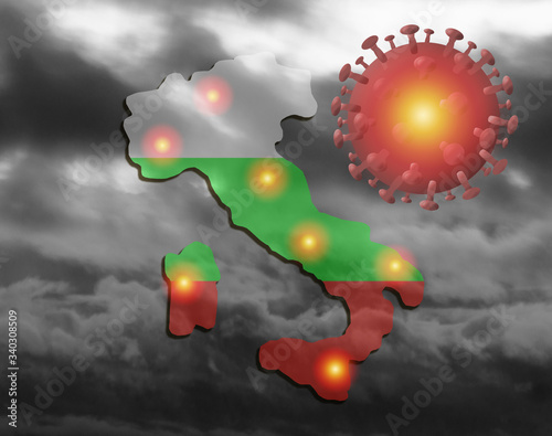 An outbreak of a new coronavirus infection in Italy . The concept of mass death and collapse. photo