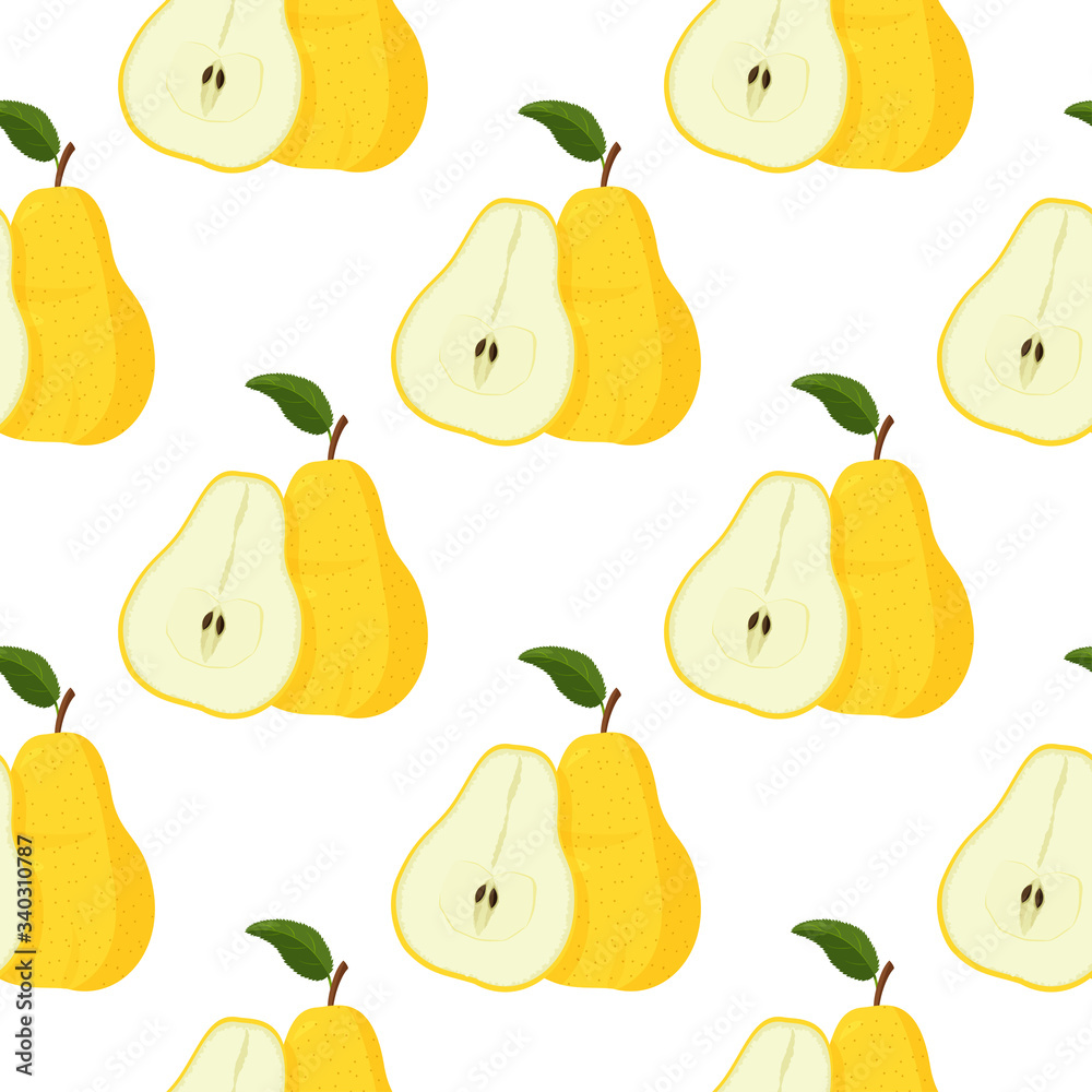 Fresh yellow pear seamless pattern. Bright summer background. Fresh yellow pear seamless pattern. Bright summer background.