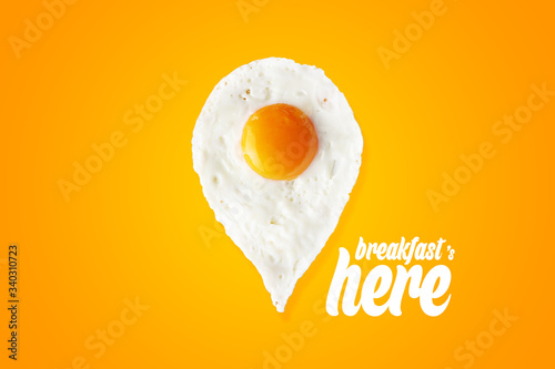 breakfast is here, location icon created from egg omelette (ID: 340310723)