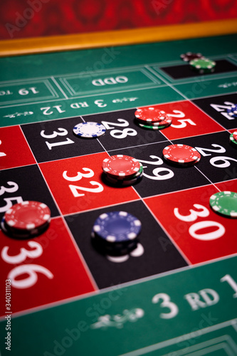 Roulette table close up at the Casino - Selective Focus