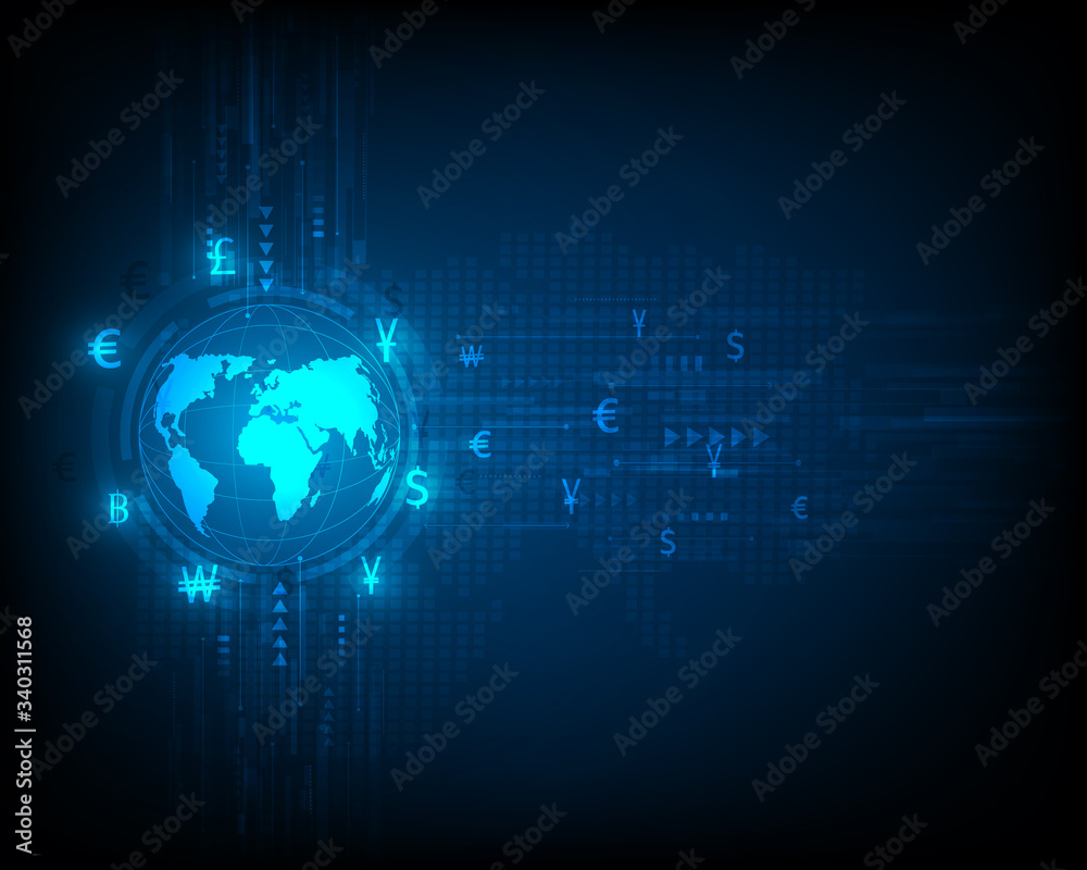 Currency exchange technology Blue abstract high speed network