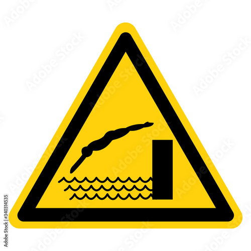 Warning Diving Shallow Water Area Symbol, Vector  Illustration, Isolated On White Background Label. EPS10