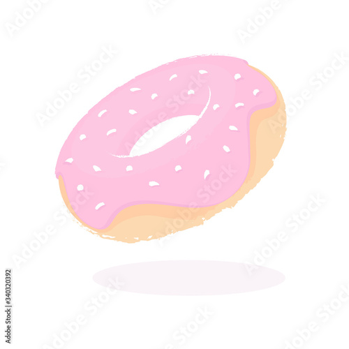 Donut with pink icing isolated on a white background