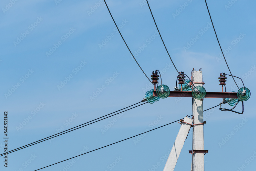 power line support with wires for electricity transmission, energy industry, energy saving power line support with wires for electricity transmission, energy industry, energy saving