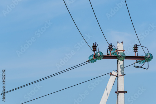 power line support with wires for electricity transmission, energy industry, energy saving