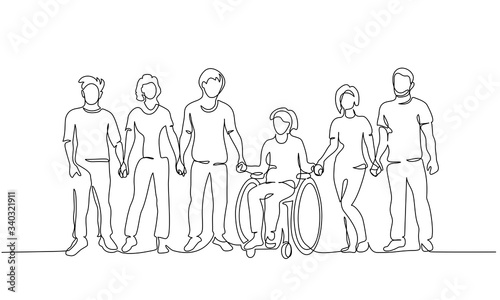 Group of people hold hands. Friends together