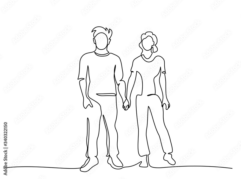 Couple man and woman holding hands. one line drawing Couple man and woman holding hands. one line drawing