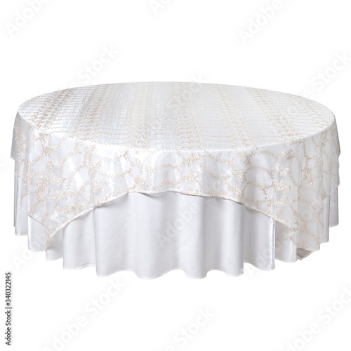 round table with white tablecloth