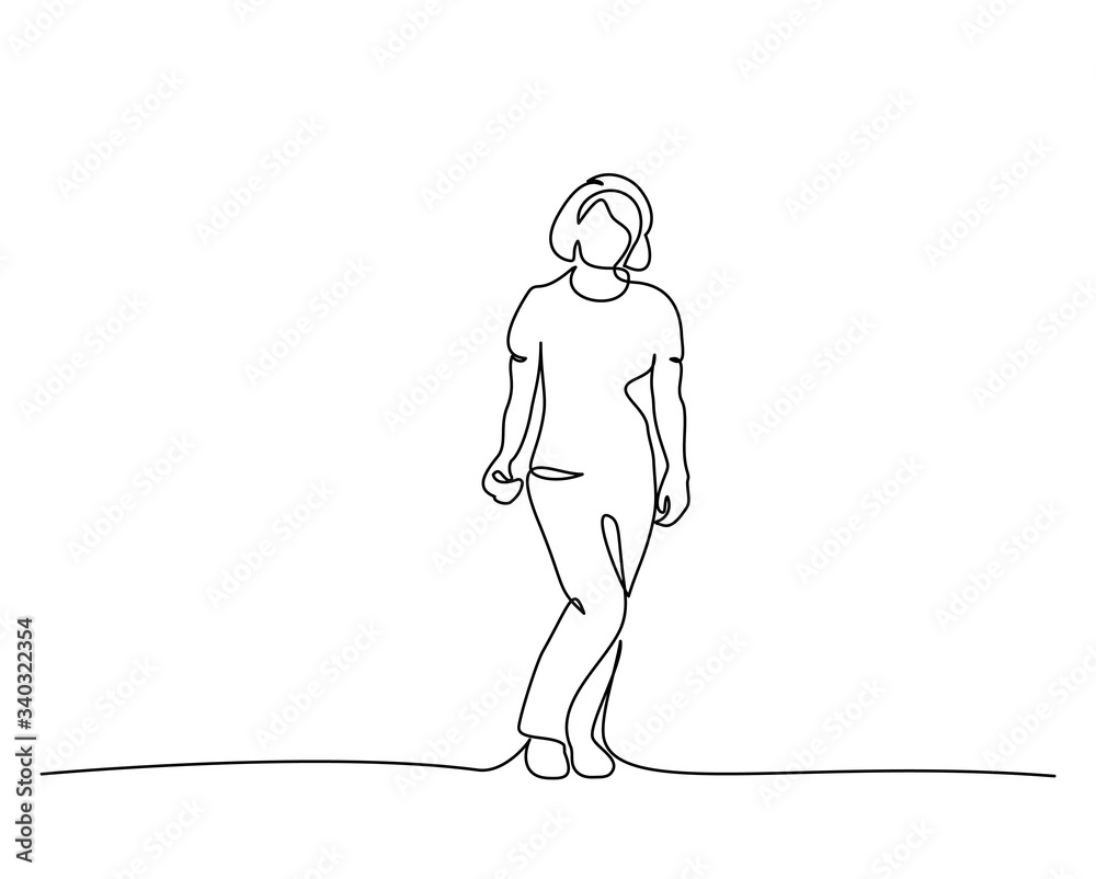 Fototapeta One continuous line drawing. Standing woman vector