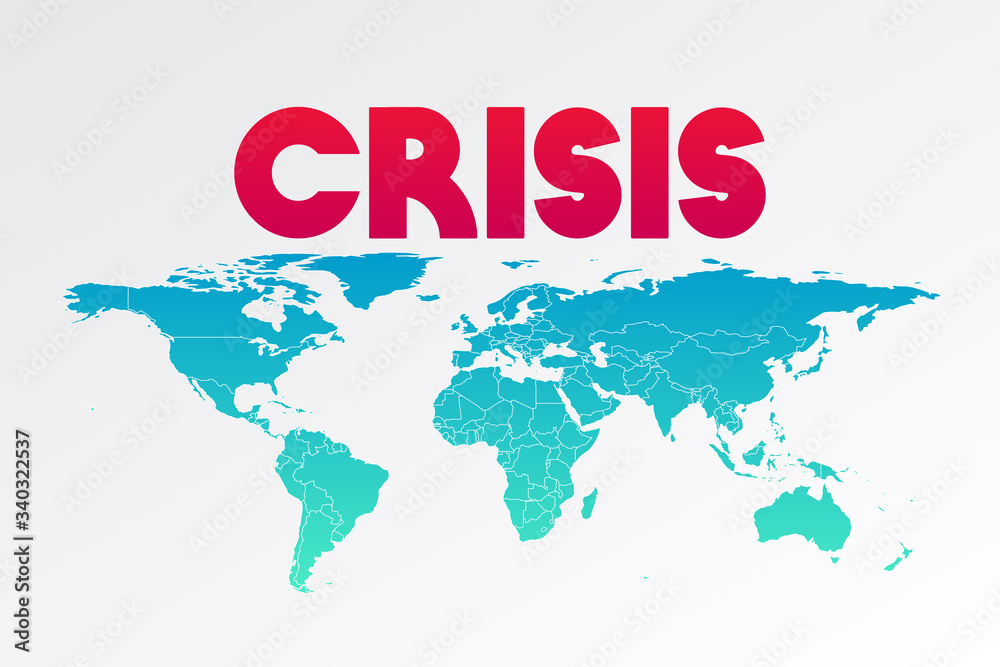 World crisis vector illustration. Symbol with map for infographics, economy, pandemic, global disease, information, report, design element, icon, sign World crisis vector illustration. Symbol with map for infographics, economy, pandemic, global disease, information, report, design element, icon, sign