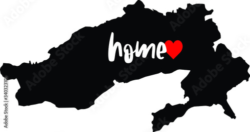 Arunachal Pradesh India home state - black state outline map with heart. Concept for born and raised Indian culture pride