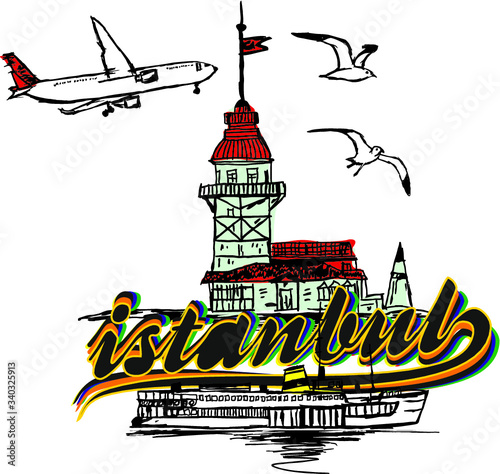 istanbul maiden tower print and embroidery graphic design vector art