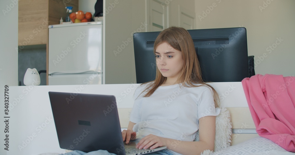 Attractive woman doing meeting or web conference Attractive woman doing meeting or web conference