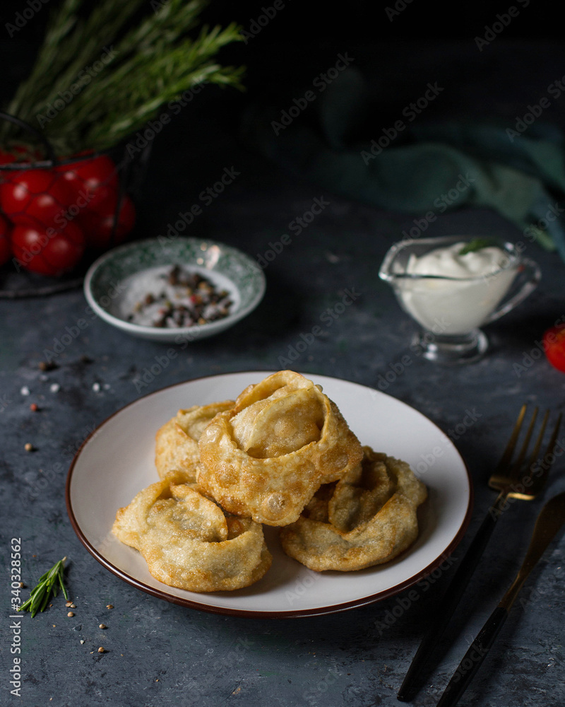 Deep-fried manta rays on a plate. Deep-fried manta rays on a plate.