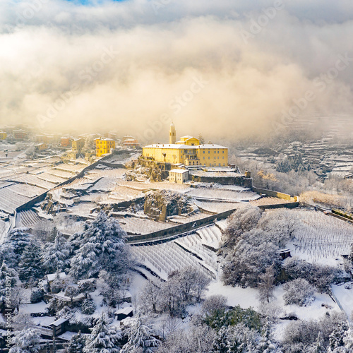 Valtellina (IT) - Panoramic view of the Convent of San Lorenzo with whitewashed landscape
 photo