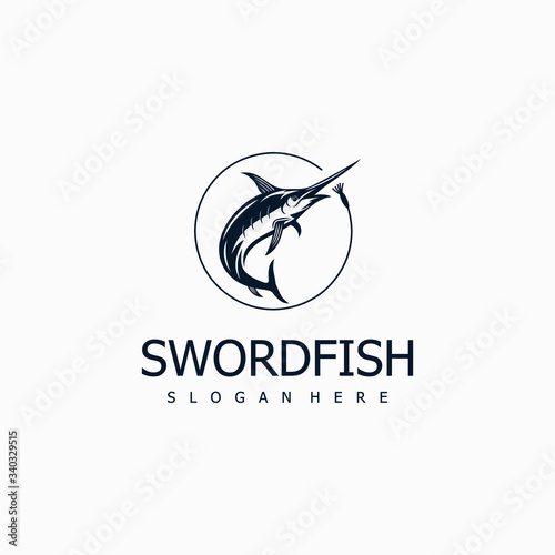 Swordfish Ocean Sea Logo Vector Wildlife Marine Seafood Badge Graphic Background 