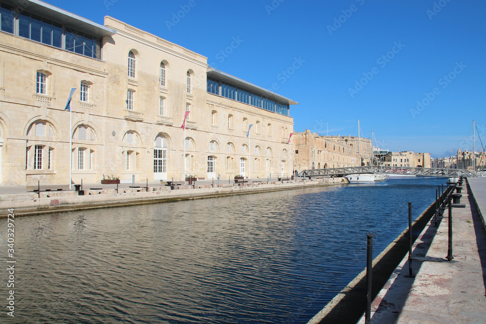 quay and stone building in bormla in malta