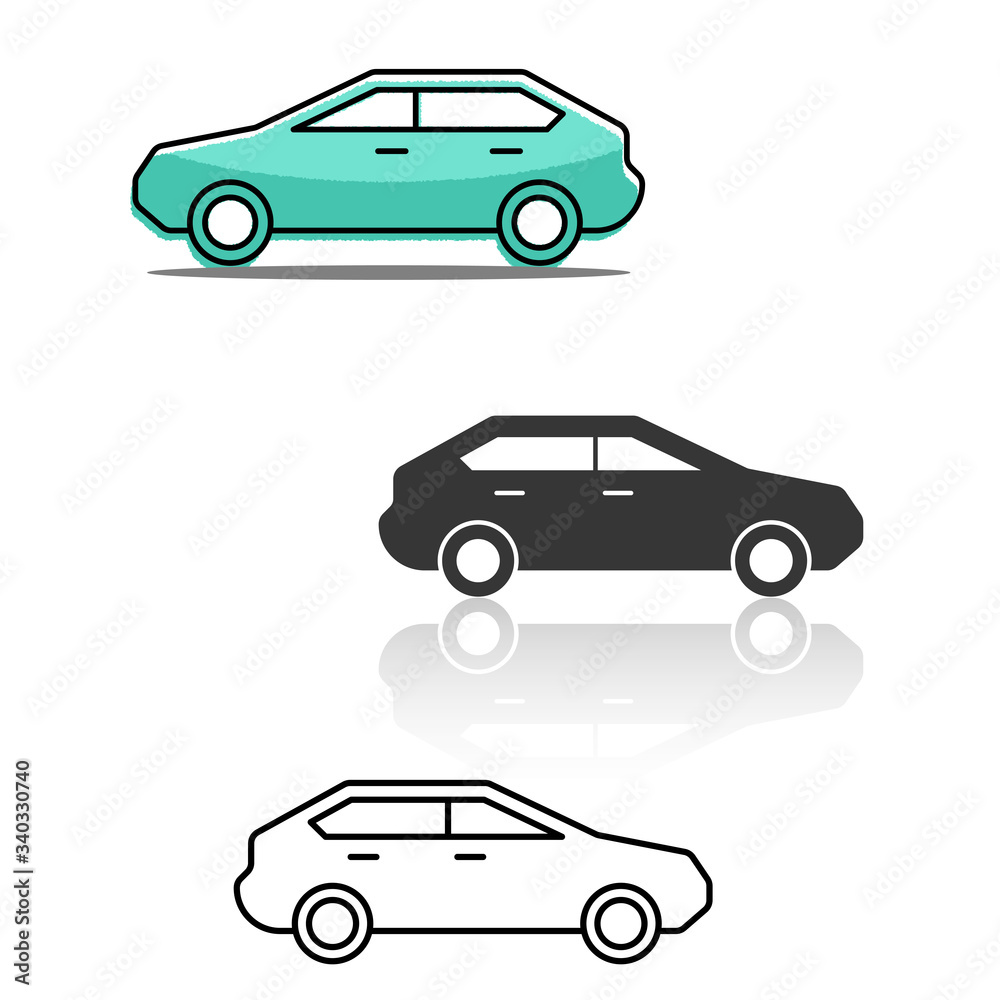 Thin line icon, solid icon. flat icon for Car side view, transportation. vector illustrations.