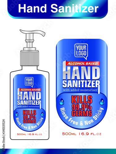 Hand sanitizer label design vector graphic template for packaging design.