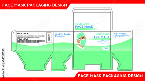 Disposable Face Mask Surgical Medical Dental Industrial Box Packaging Design Vector Illustration.